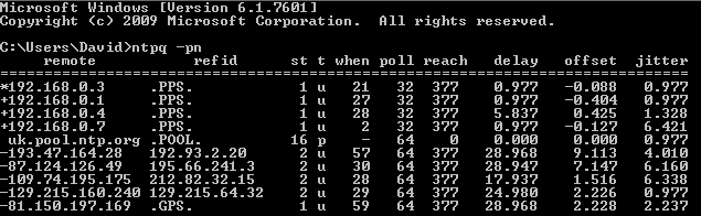 Scrren-shot showing ntpq -pn output with the pool directive in use.