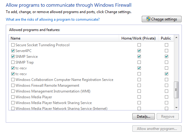 Windows-7 firewall settings