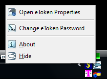 eToken right-click pop-up menu